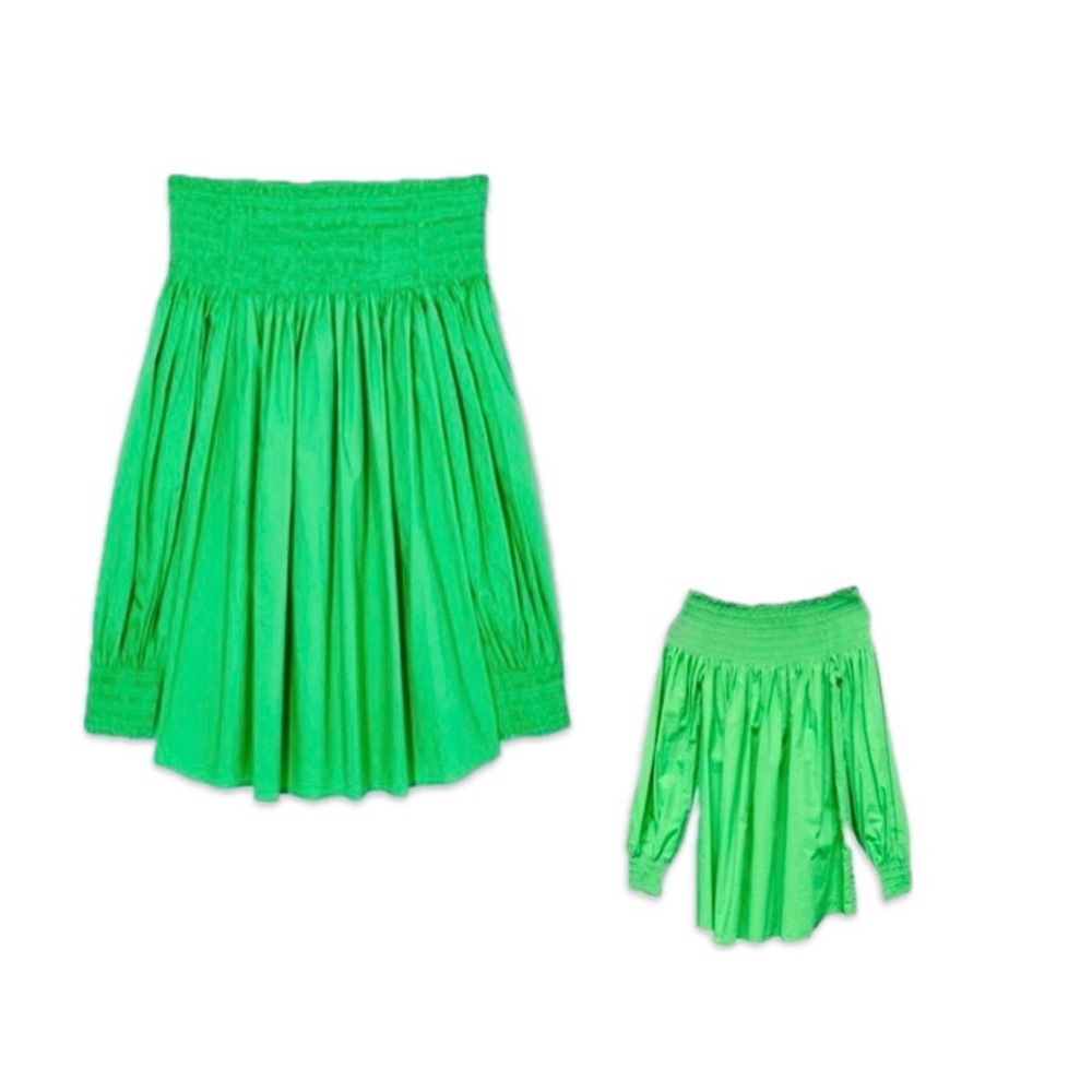 NWT COS Green Bubble Bare Shoulder with Smocked Pleats
